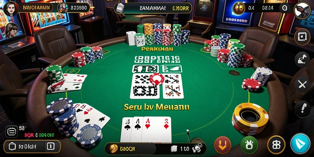 Screenshot gameplay 8QR dengan aksi poker yang mendebarkan.