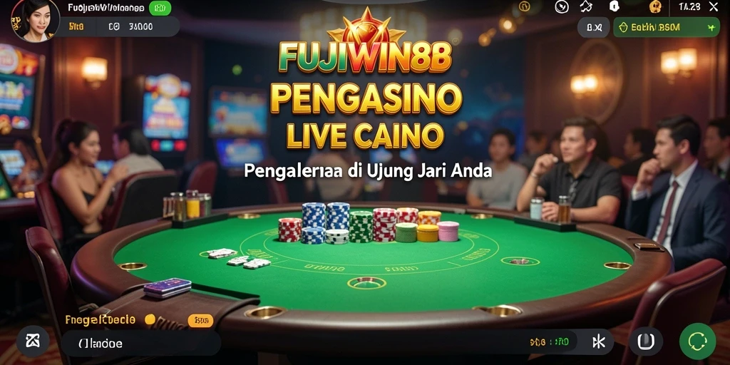 Screenshot gameplay FUJIWIN88 yang menampilkan dealer langsung di meja kasino.