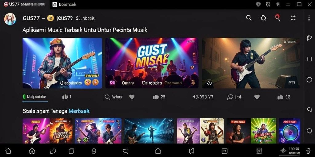 Tampilan menarik dari gameplay GUS77 yang menampilkan berbagai lagu.