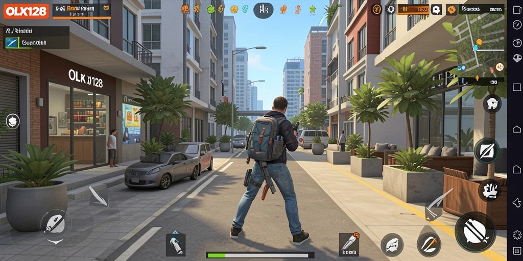 Tampilan gameplay menakjubkan dari OLX128 dengan karakter yang interaktif.
