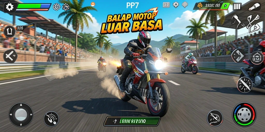 Tampilan menarik dari gameplay balap motor PP7 yang seru.