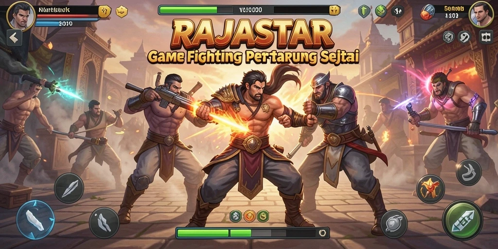 Gameplay seru dalam RAJASTAR saat bertarung melawan lawan.