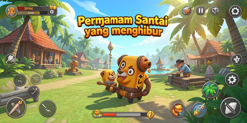 Screenshot utama SR996 menampilkan gameplay yang ceria dan menghibur.
